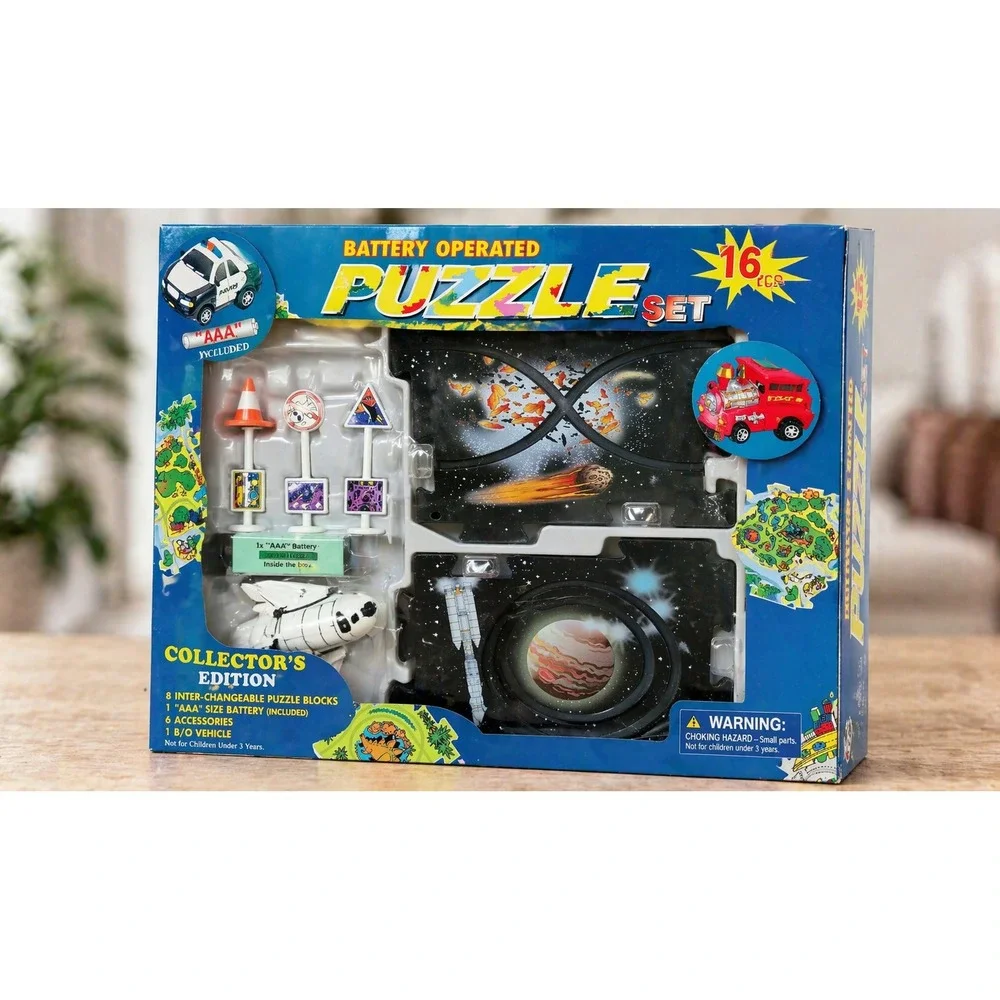 Vintage Battery Operated Puzzle‎ Set Space Shuttle Motorized Track 16 Pcs S-1779